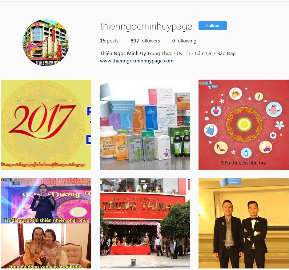 Instagram Công ty TNHH Thiên Ngọc Minh Uy